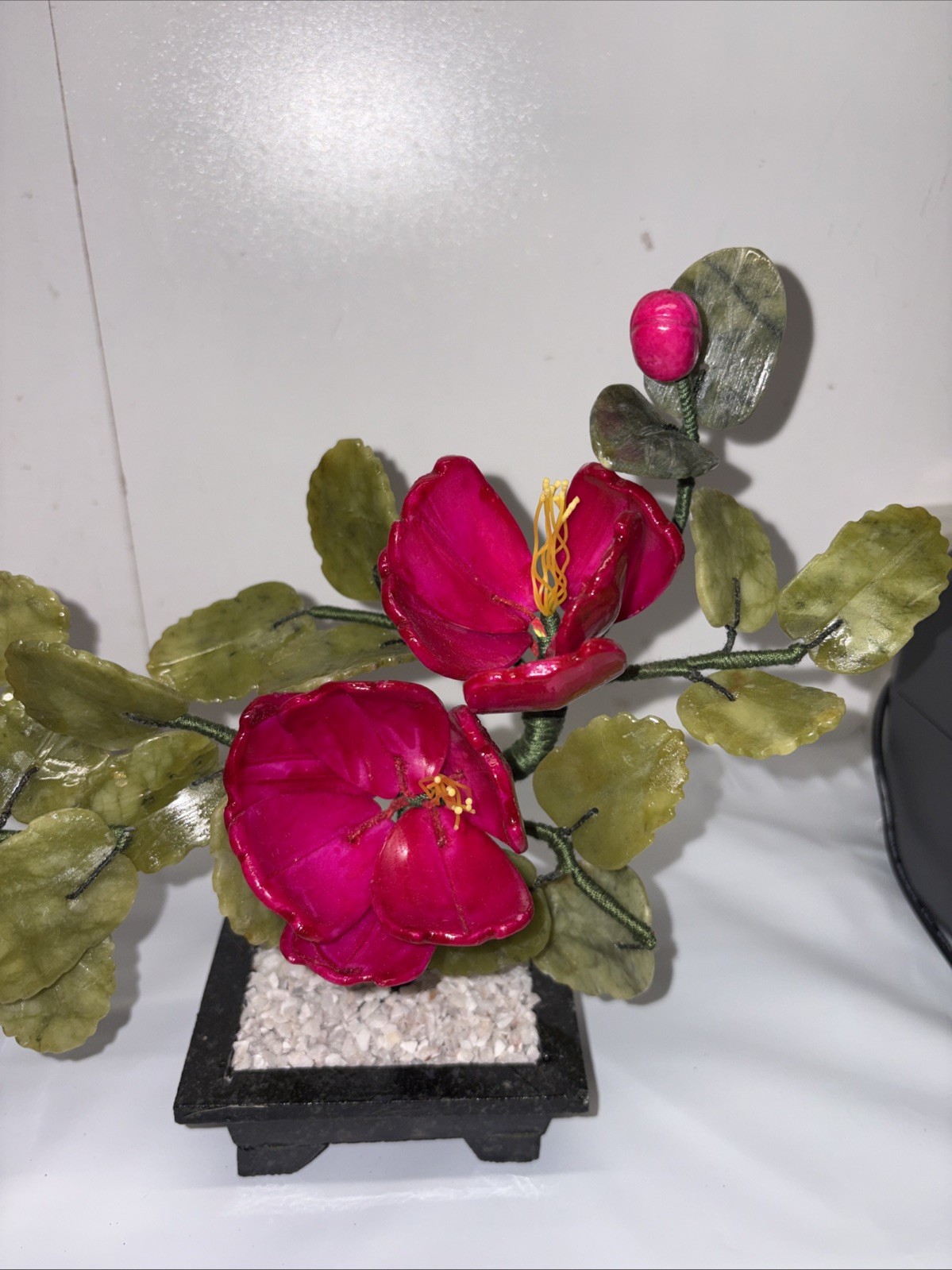 Set of 2 handcrafted Jade and glass flower Bonsai small Peony Flower Basket