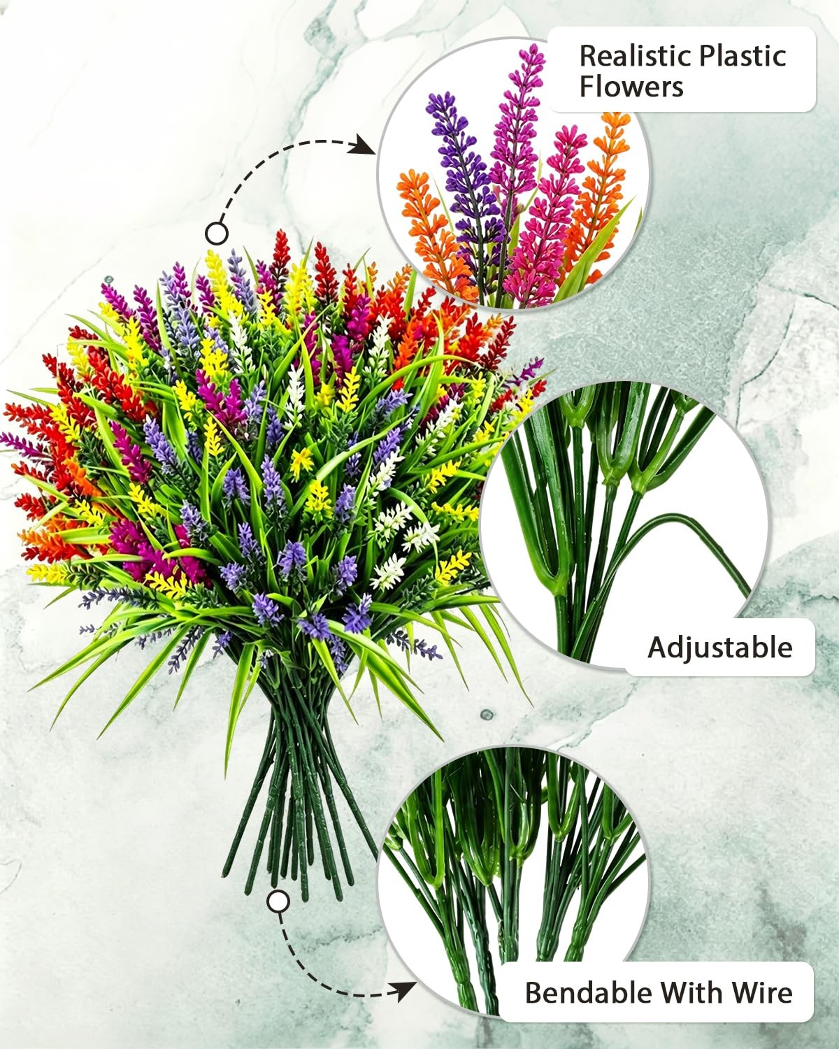 48 Bundles Decor Artificial Flowers, Outdoor Flowers All Weather Resistant, F…