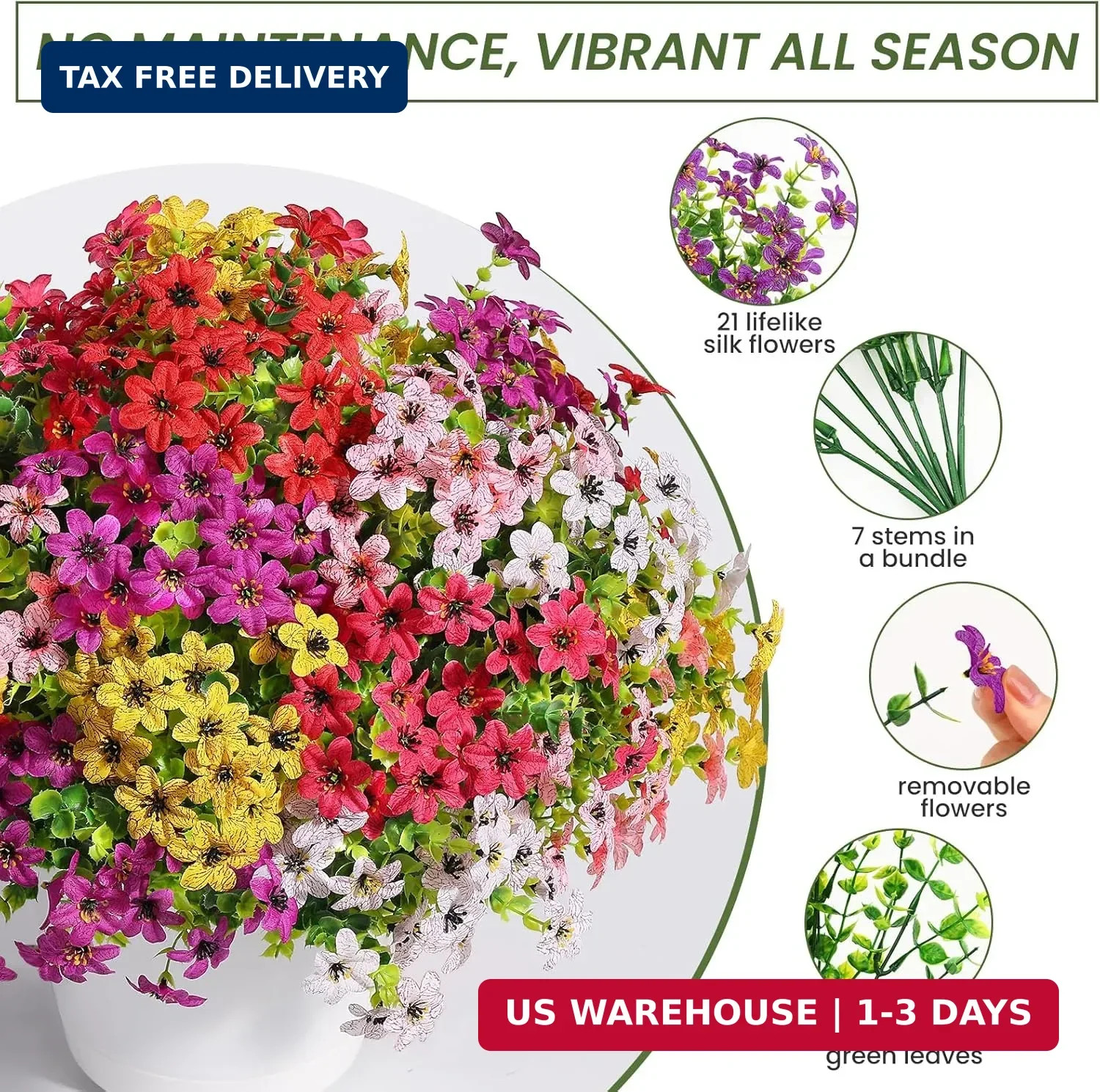 SHareconn 24 Bundles Artificial Flowers for Outdoors Spring Decoration, Fake Sil