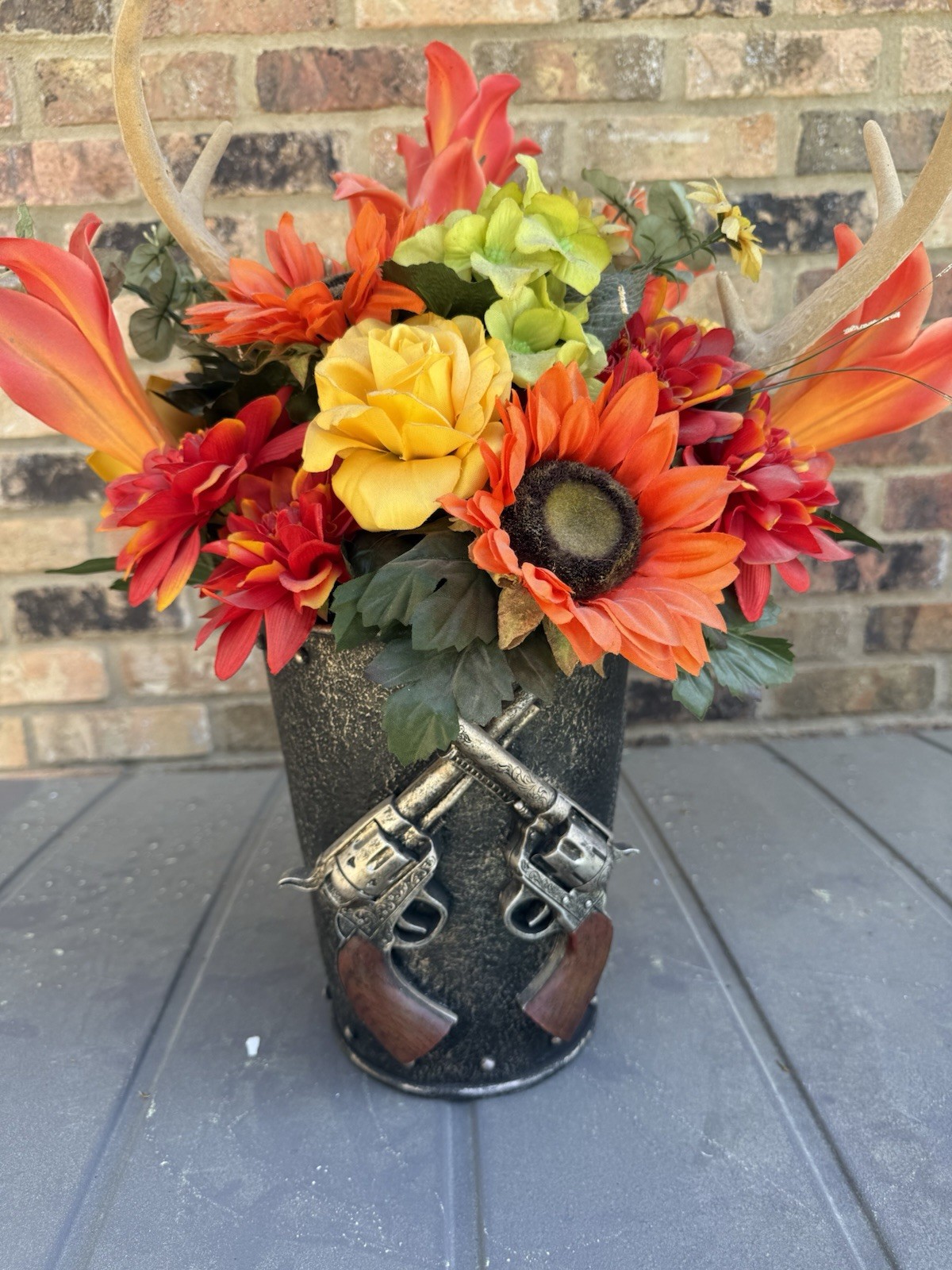 Artificial Plant Floral Arrangement Distressed Ceramic Planter Home Decor Fall