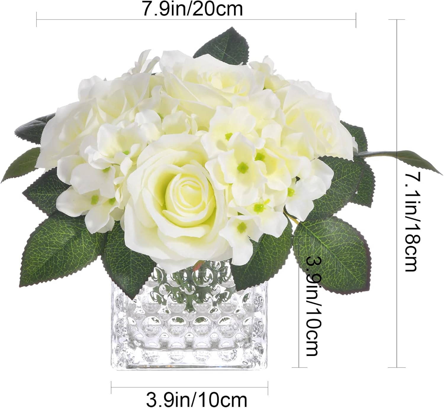 Artificial Silk Rose Flower Centerpiece Arrangement in Glass Vase with LED Light