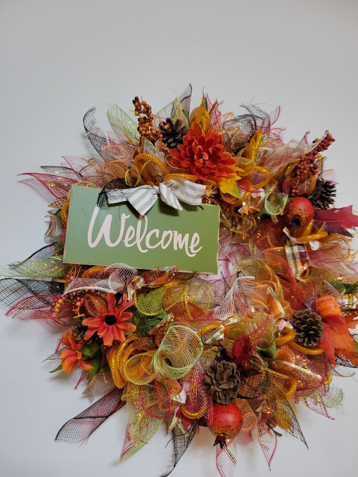 WELCOME autumn Spring Mesh Front Door Wreath Wall Decor Bright colors large