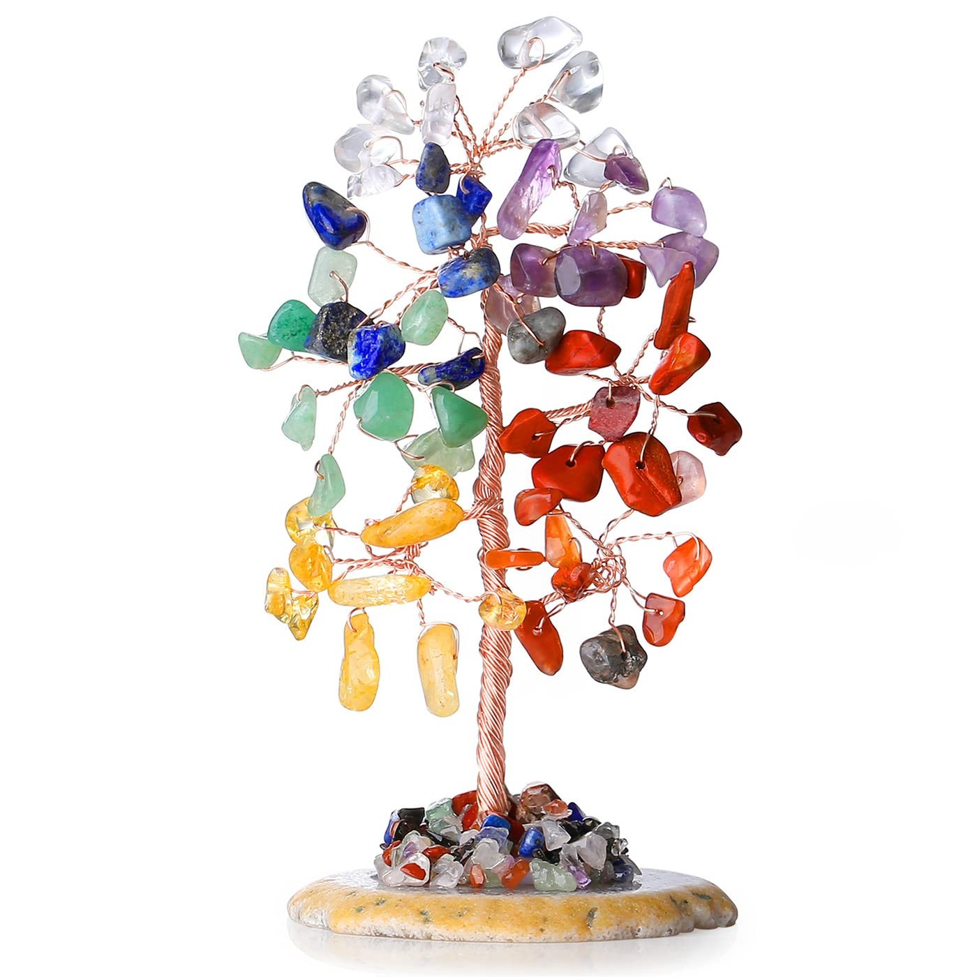 7 Chakra Healing Crystal Tree of Life Natural Gemstone Agate Slice Base Coppe…