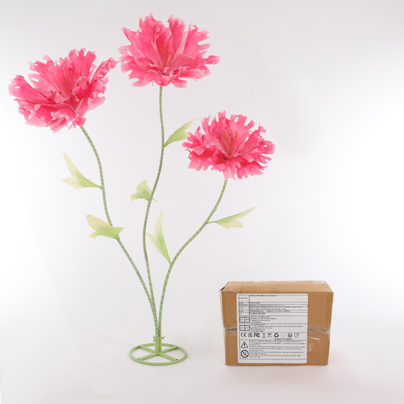 3 Head Artificial Chrysanthemum Flower Decor, Pink, 17.7-27.6 Inch Heads