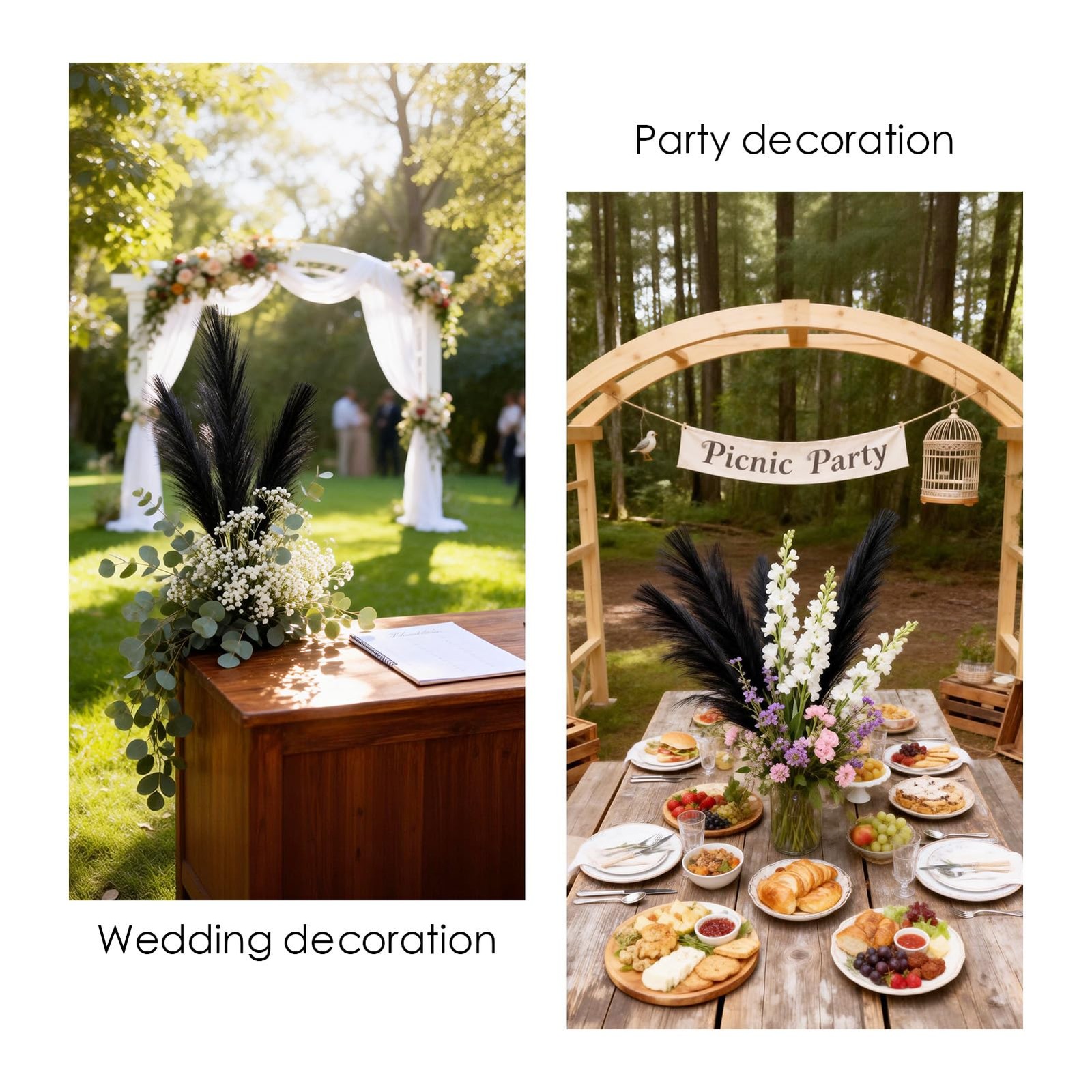 Black Pampas Grass Faux NonShedding Gothic Home Wedding Decor 21.6 In 50 PCS