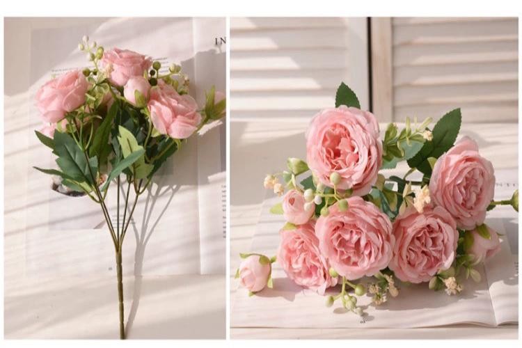 30cm Rose Pink Silk Peony Bouquet Artificial Flower Wedding Home Party Decor