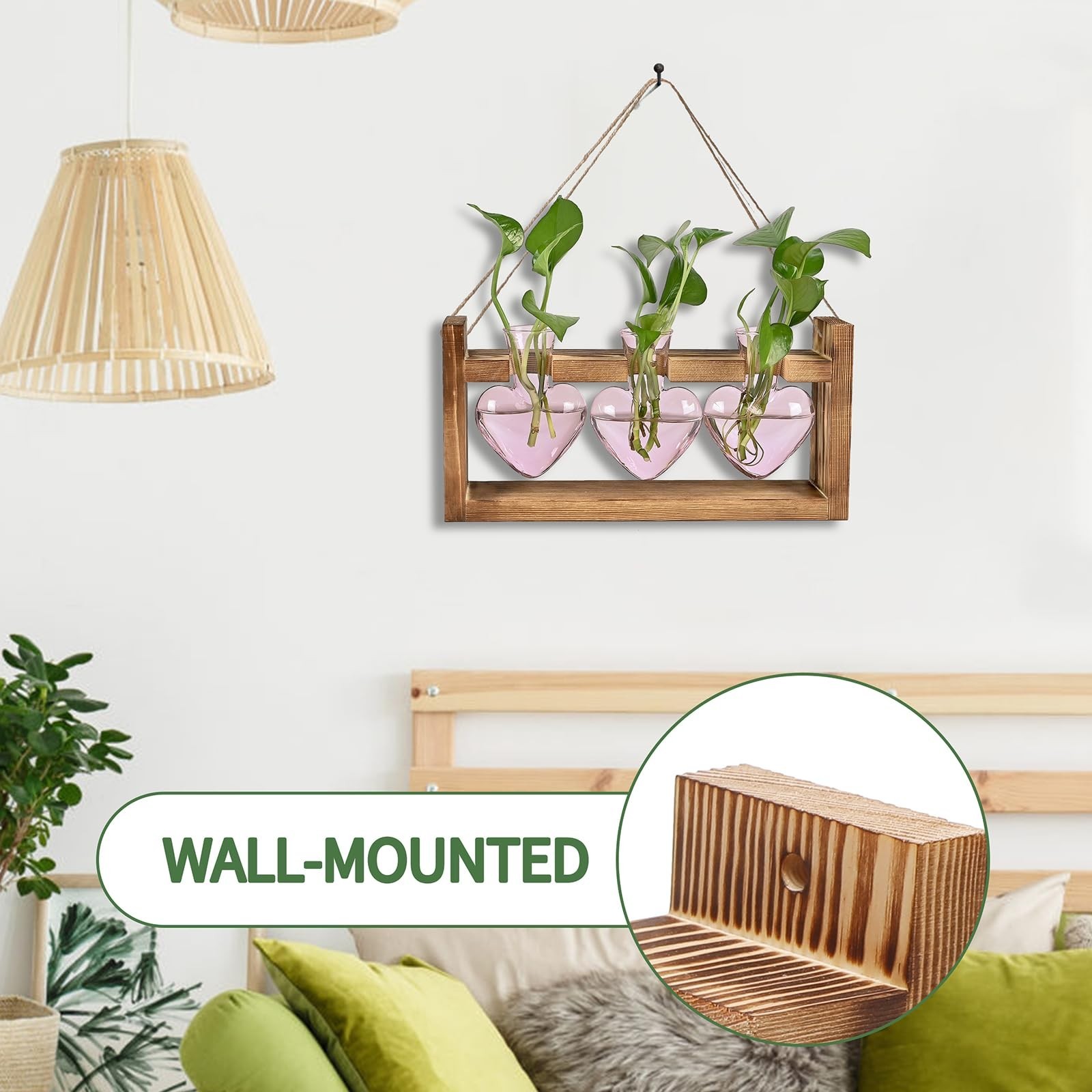 Heart Shaped Glass Vase Plant Terrarium Hydroponics Station with Wooden Stand –