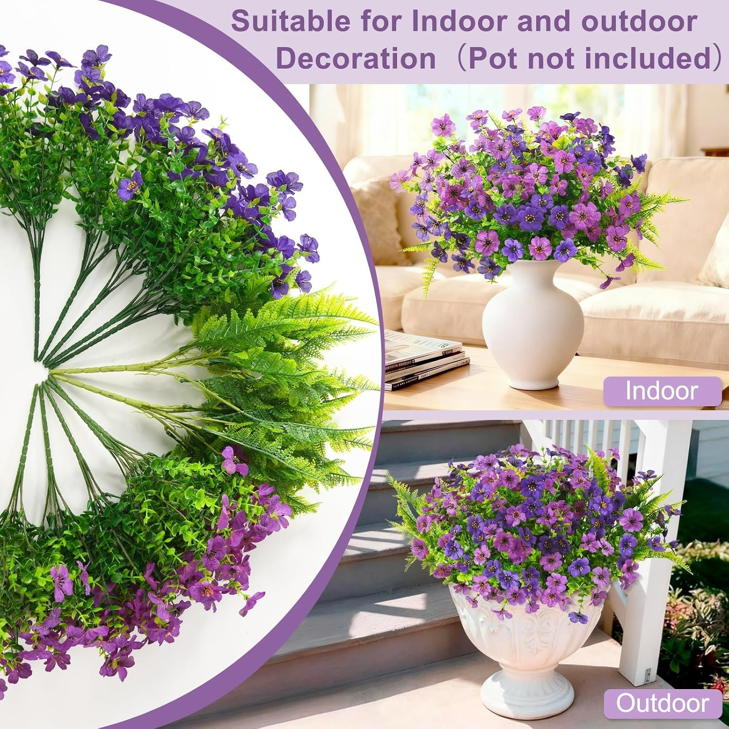 Multicolor Artificial Flower Hanging Basket – 12 Bundles with Ferns, Easy Decor