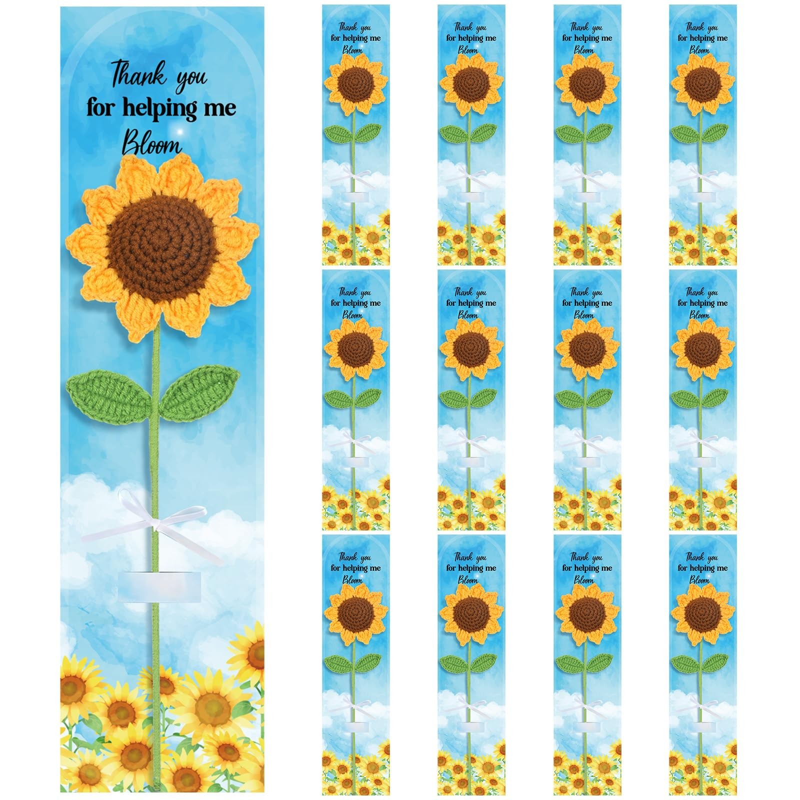 12 Sets Back to Teacher Gifts Crochet Sunflower Gifts 12″ Handmade Knit Sunfl…
