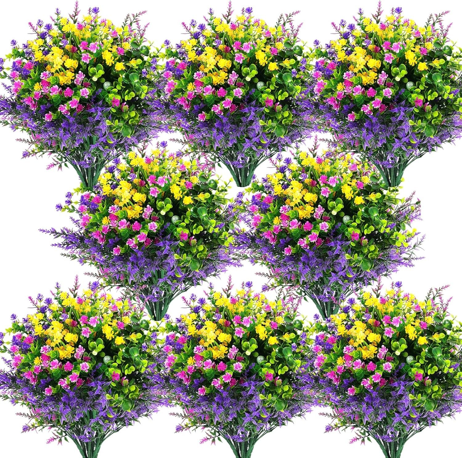 24 Pcs UV Resistant Artificial Flowers – Vivid Summer Decor in Fuchsia & Purple