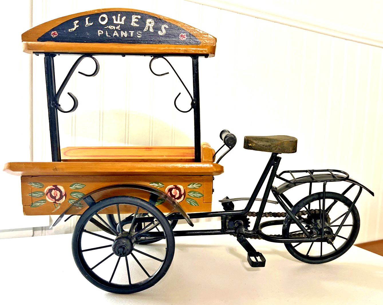 FLOWERS PLANTS CART WITH BICYCLE HOME DECOR DISPLAY VINTAGE STYLE