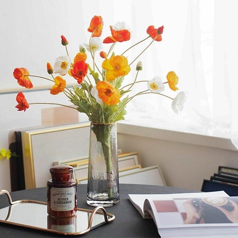 Artificial Poppies Flower Gorgeous Silk Papaver Rhoeas Flocking Stem Home Decors