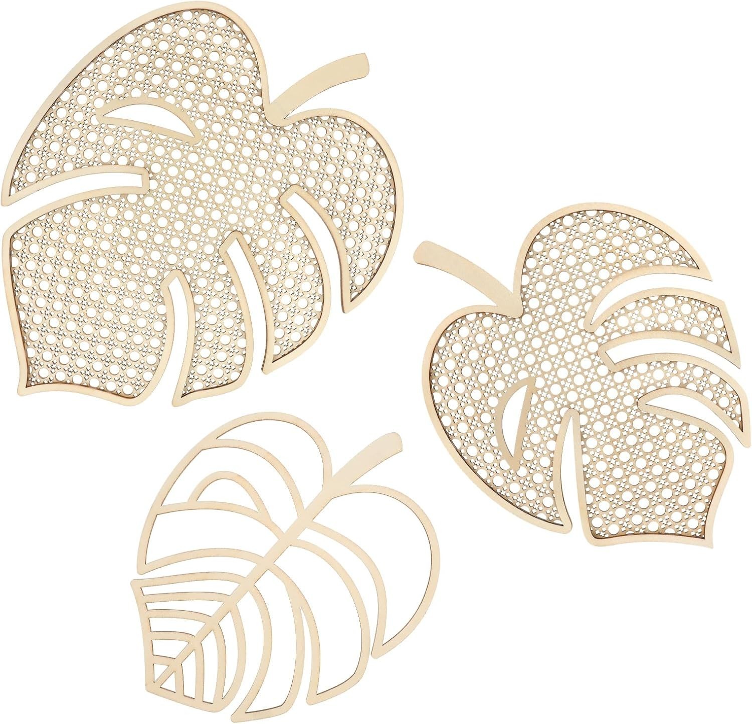 3 Pcs Wooden Rattan Palm Tree Wall Decor Monstera Leaf Wooden Boho Art Tropical