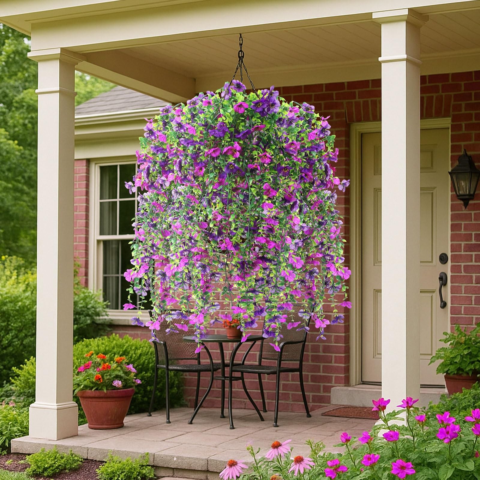6 Pcs Spring Artificial Hanging Flowers Outdoor Faux Silk Mum Plant Decor Vio…