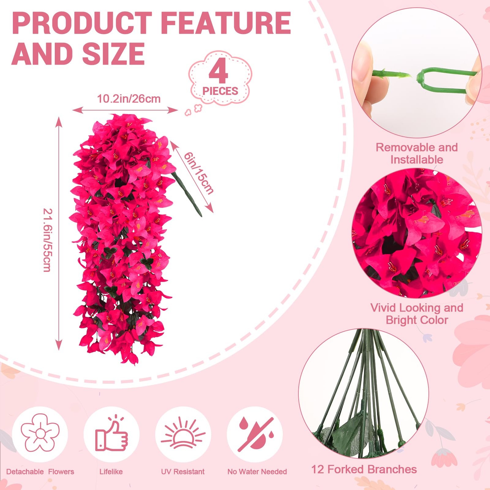 Artificial Flowers Plants for Outdoor Outside Decoration, 4 PCS Red Fake Flow…