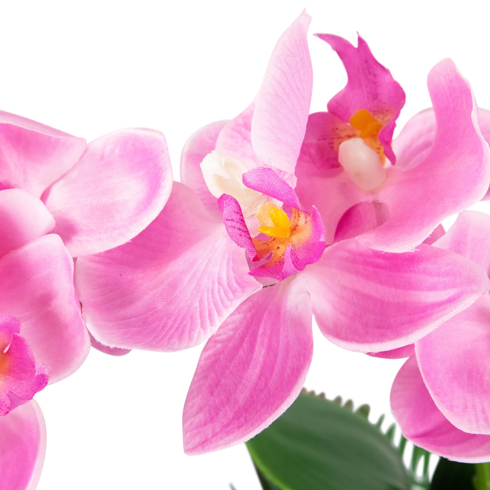 13″ Artificial White, Pink and Green Orchid Succulent Plants Square Black Pot