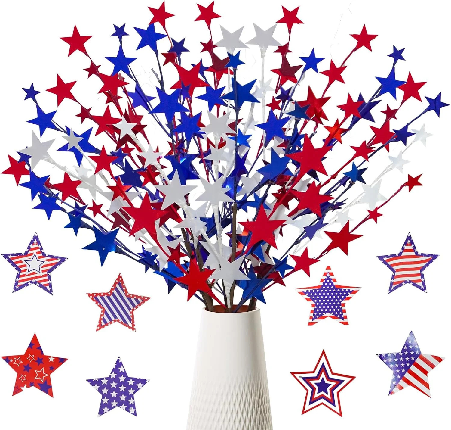 6 Pcs 4th of July Artificial Flowers 24″ Patriotic Berry Picks Faux Red White Bl