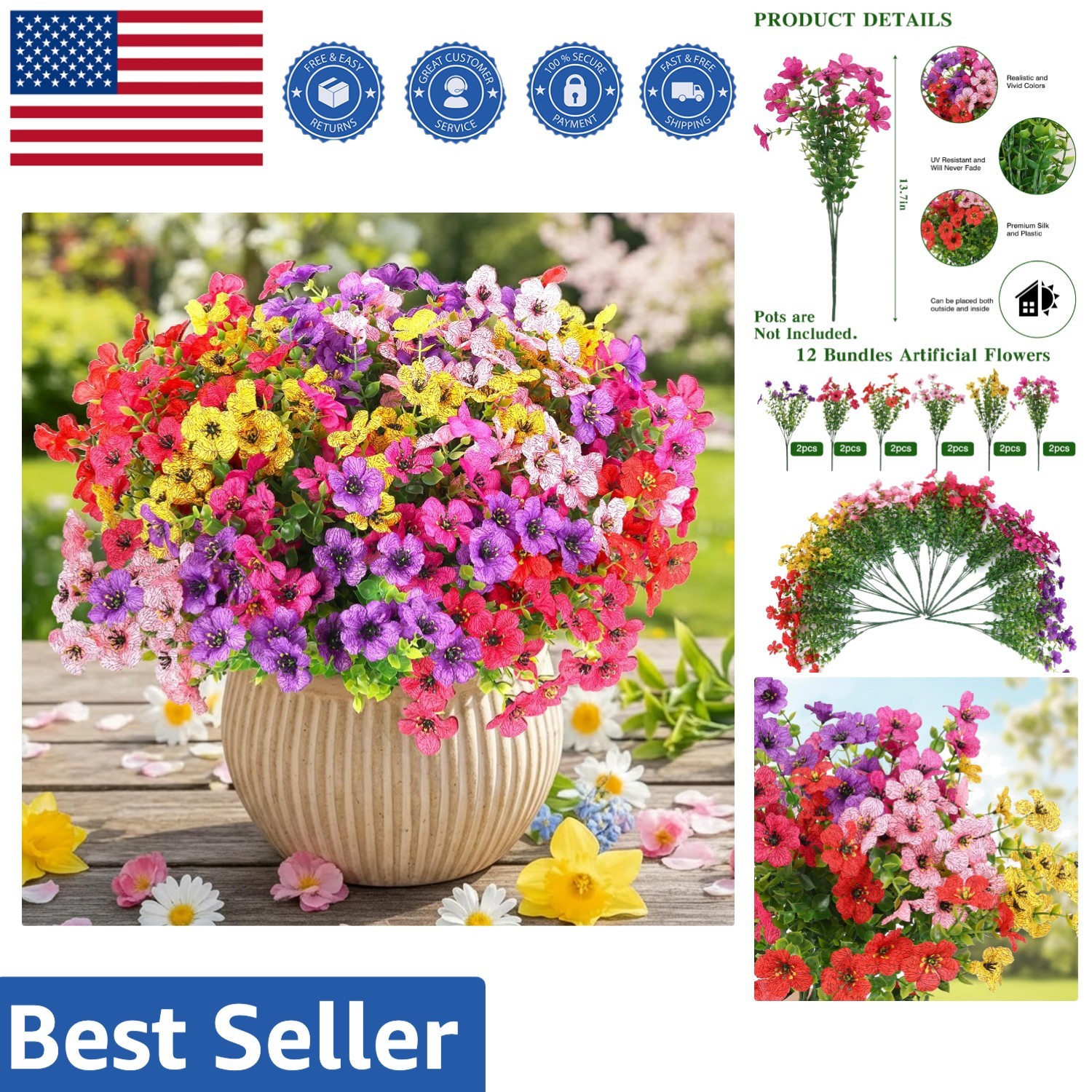 12 Count Faux Daisy Bundles – Weatherproof Floral Decor for -Round Beauty