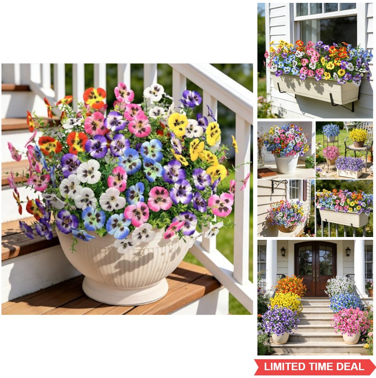 20 Bundles Artificial Pansy Flowers UV Resistant Silk for Outdoor Home Decor