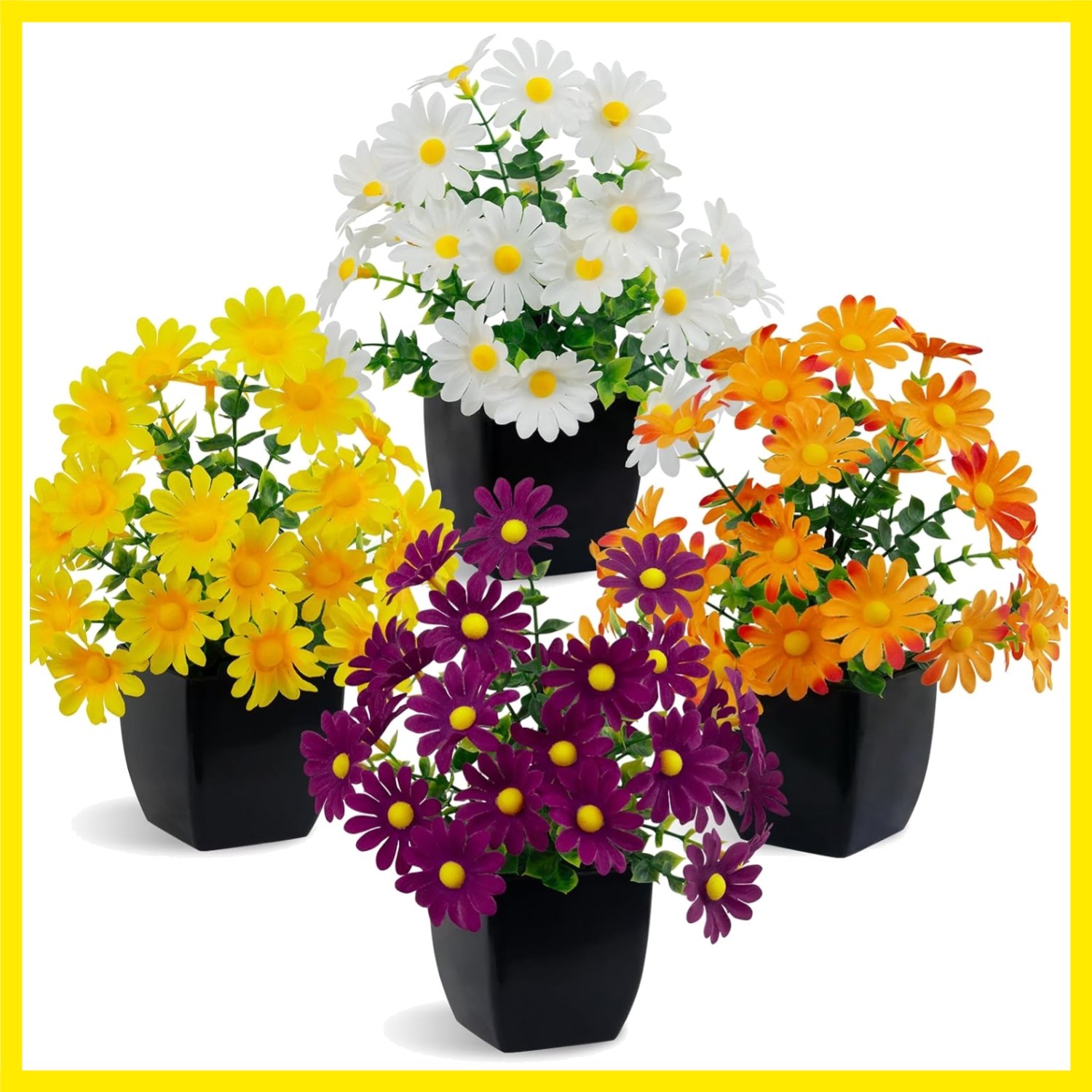 4 Pack Small Faux Plants Spring Artificial Daisy Flowers Fake Plants Indoor B…