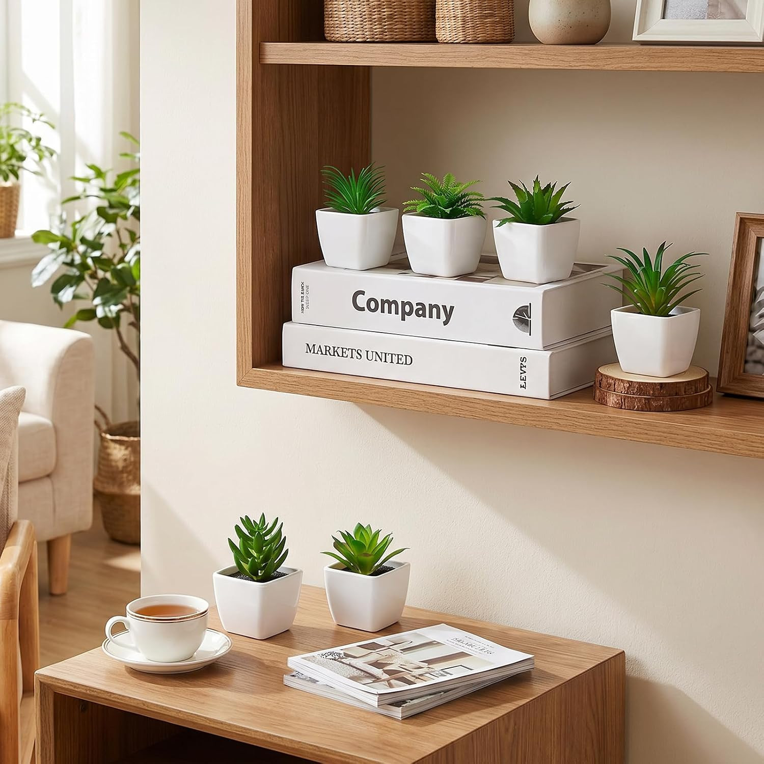 6Pcs Realistic Fake Succulents Plants Potted Decoration Small