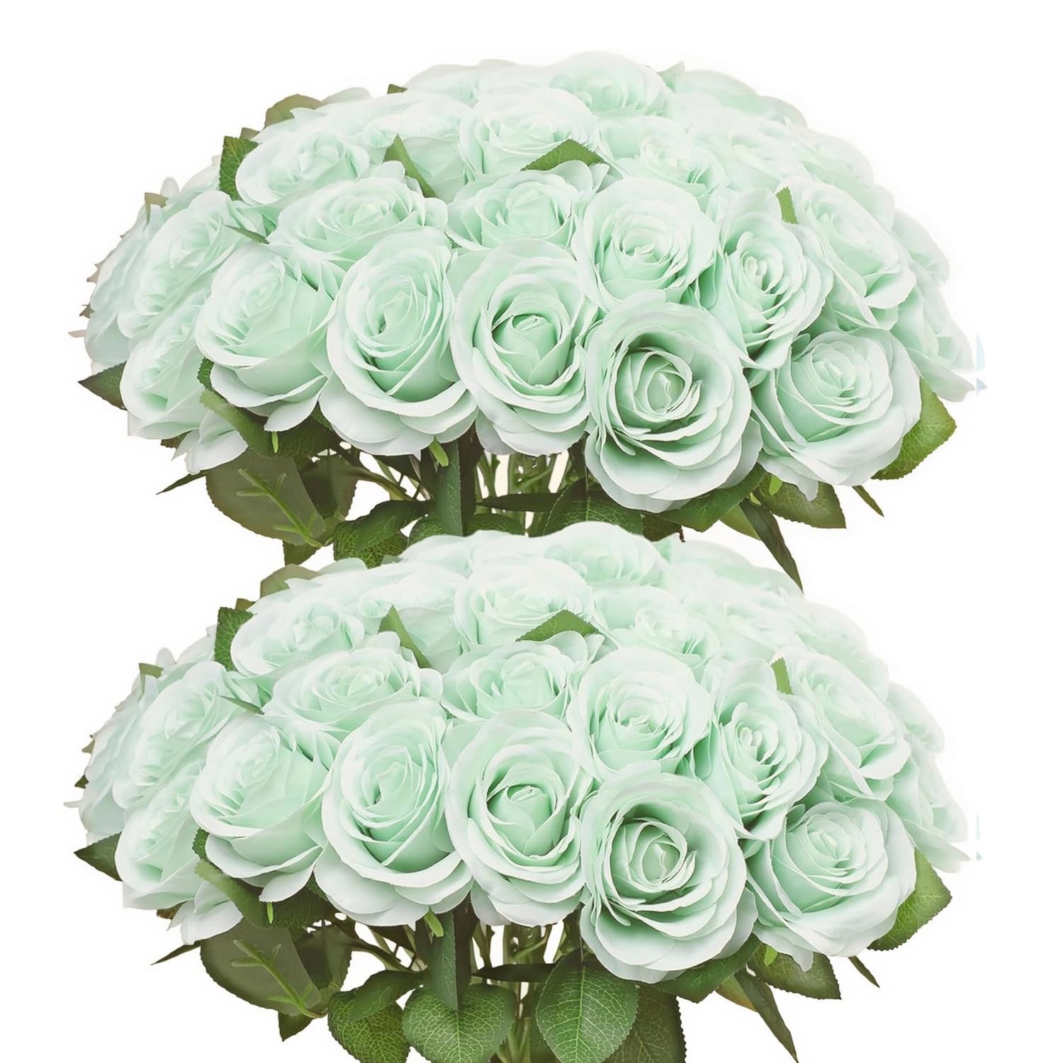 52pcs Light Green Roses Artificial Flowers Green Fake Flowers Silk Roses with…