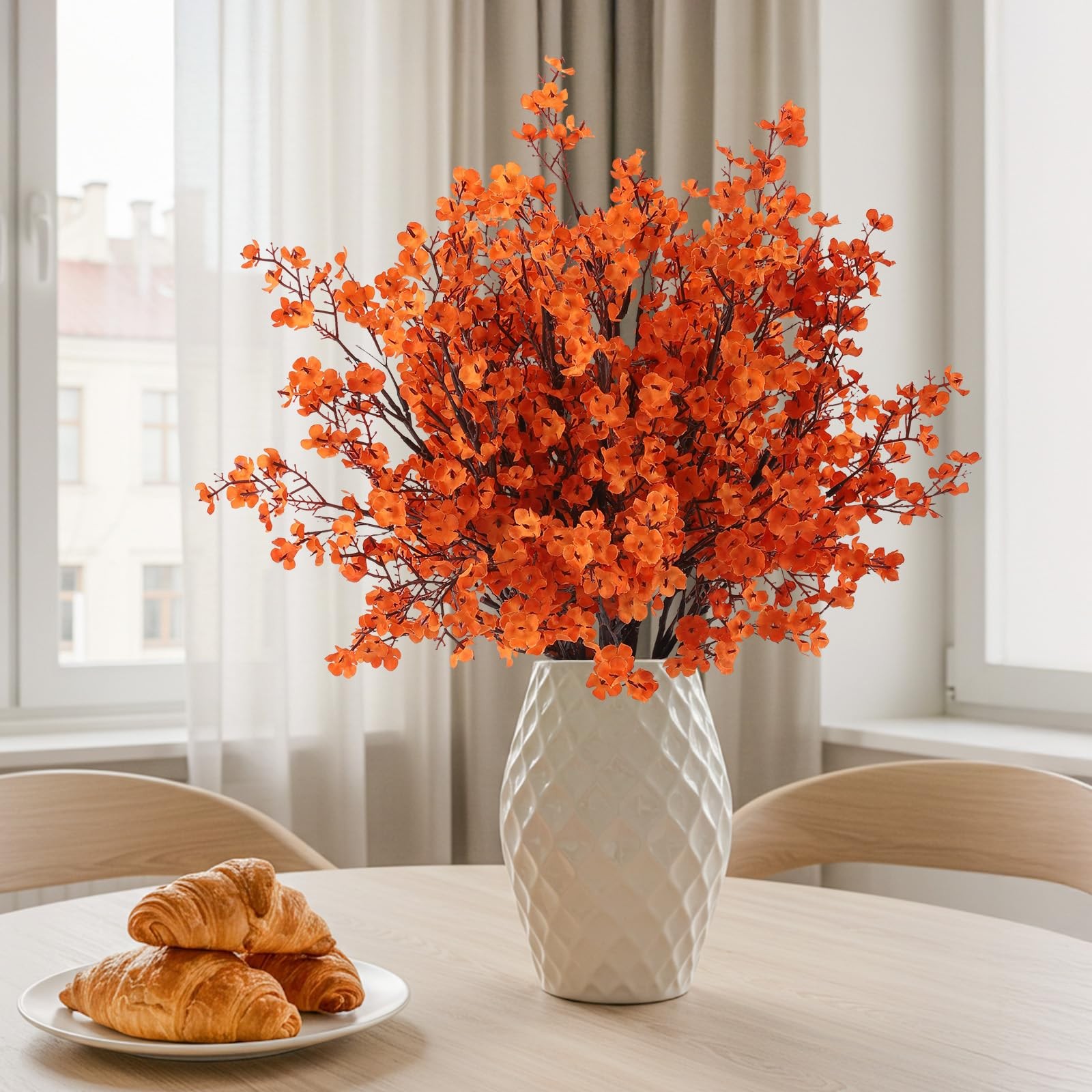 8Pcs Babys Breath Artificial Fake Fall Flowers, Real Touch Orange Plants Silk…