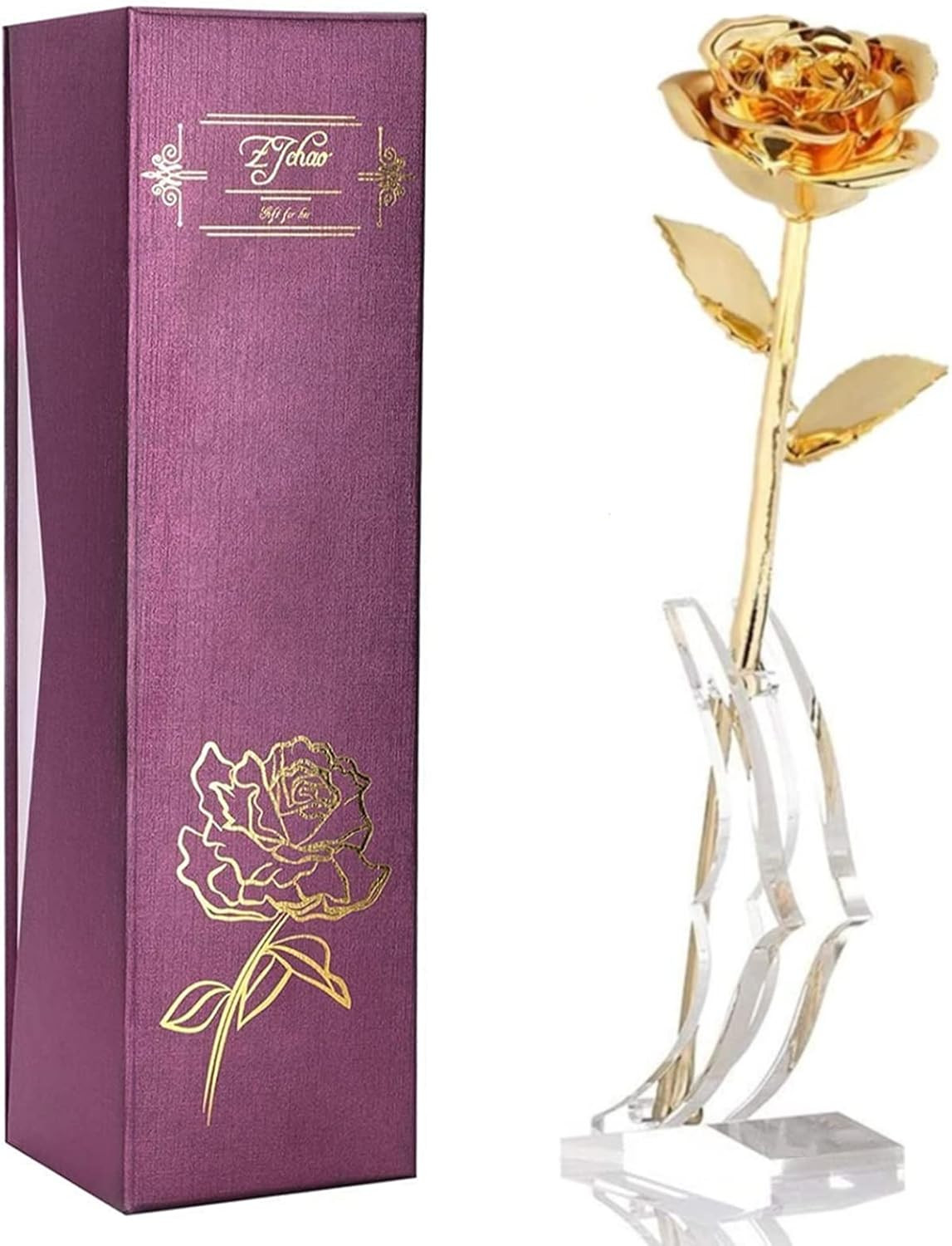 24K Gold Rose for Her, Eternal Love Real Golden Plated Preserved Eternal Rose Fl