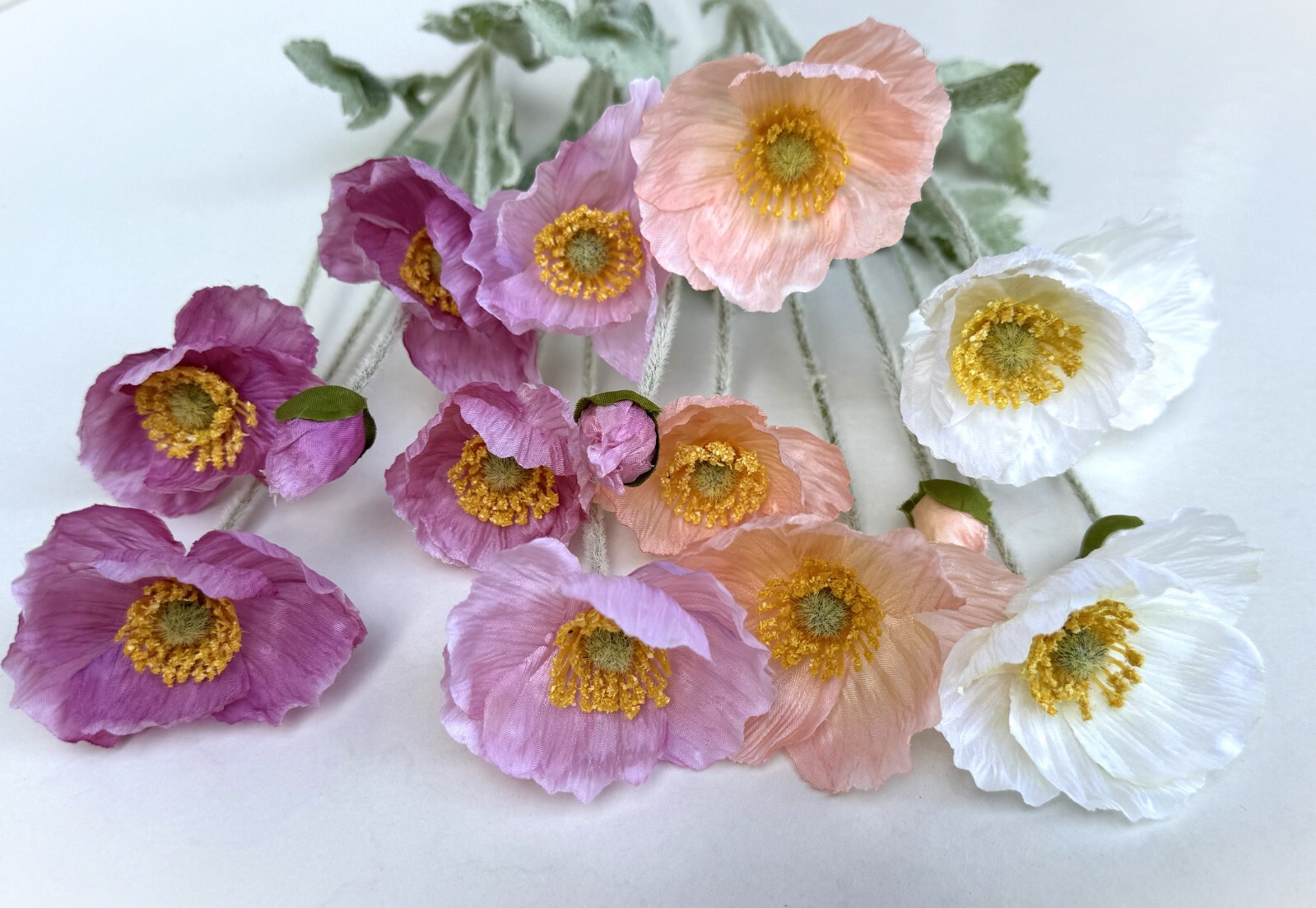 Poppy Flower Stem Faux Silk Poppies Peach Cream Pink Spring Wildflower Stems x 1
