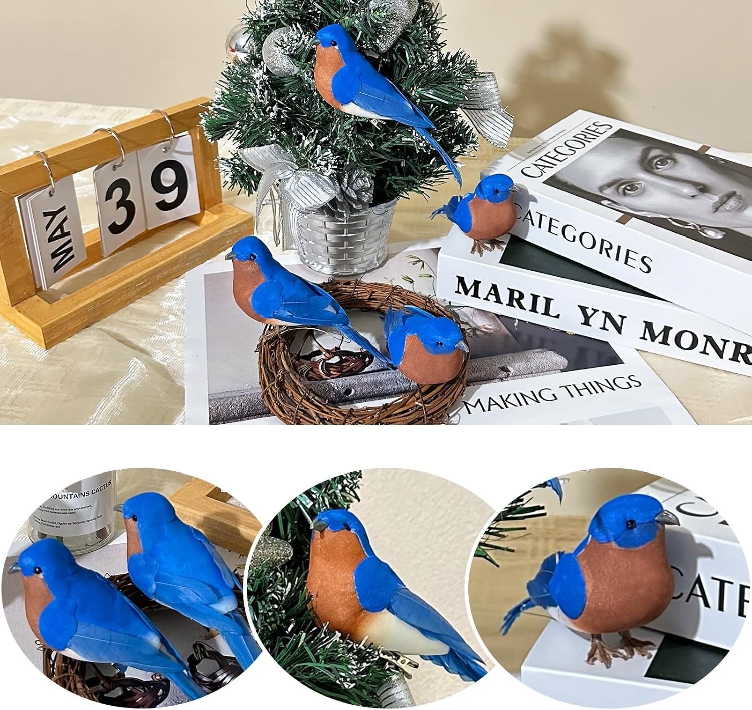 Realistic Feathered Blue Bird Model for Floral Arrangements & Crafts