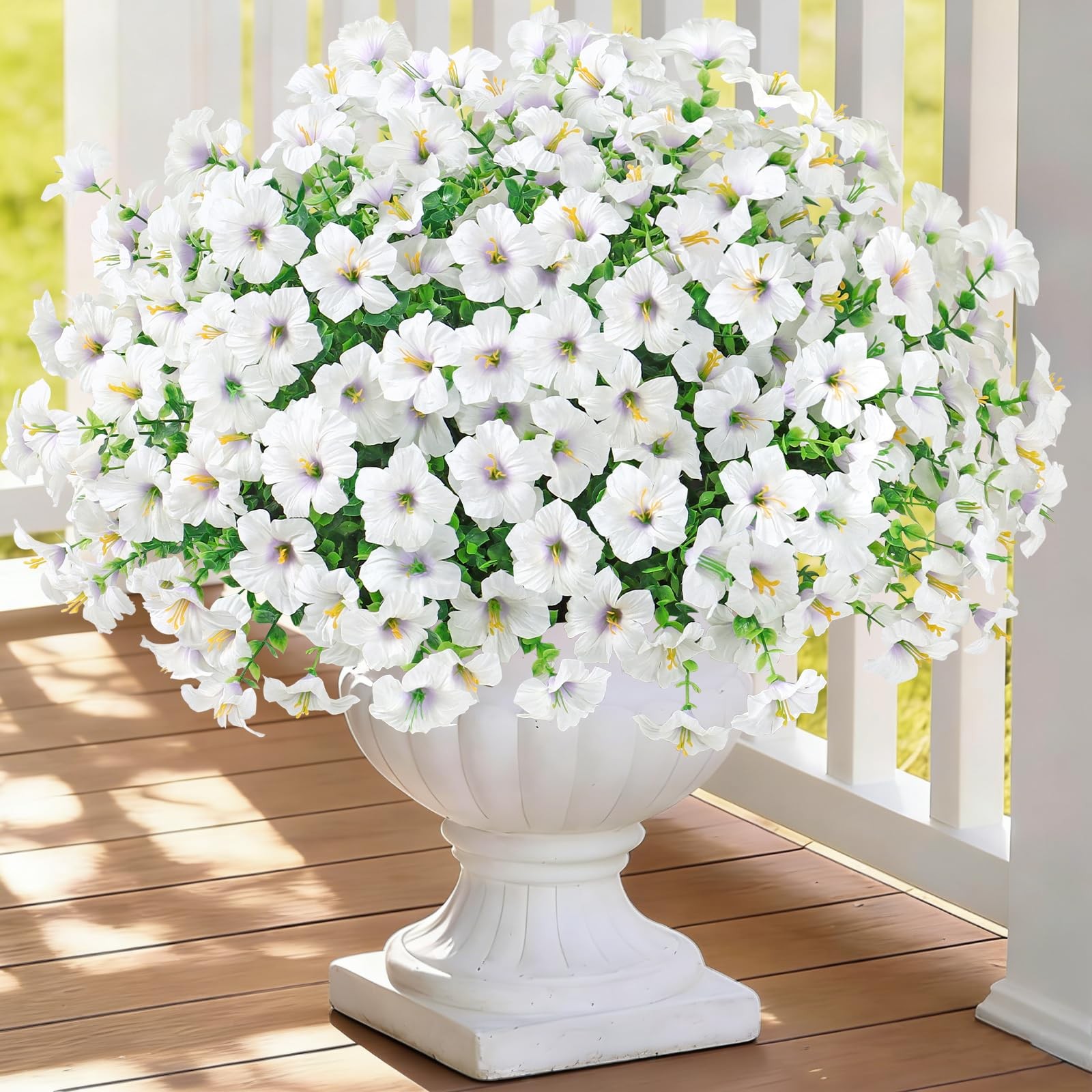Artificial Flowers for Outdoor Decoration, 12PCS Faux White Petunias Silk Flo…