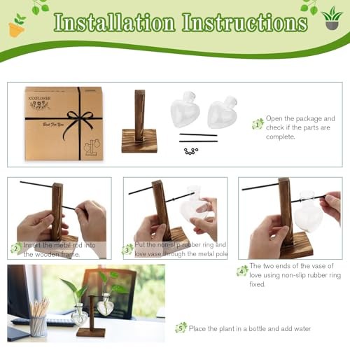 Plant Terrarium Wooden Stand, Hydroponic Planter Bulb 2 Love Wooden Stand