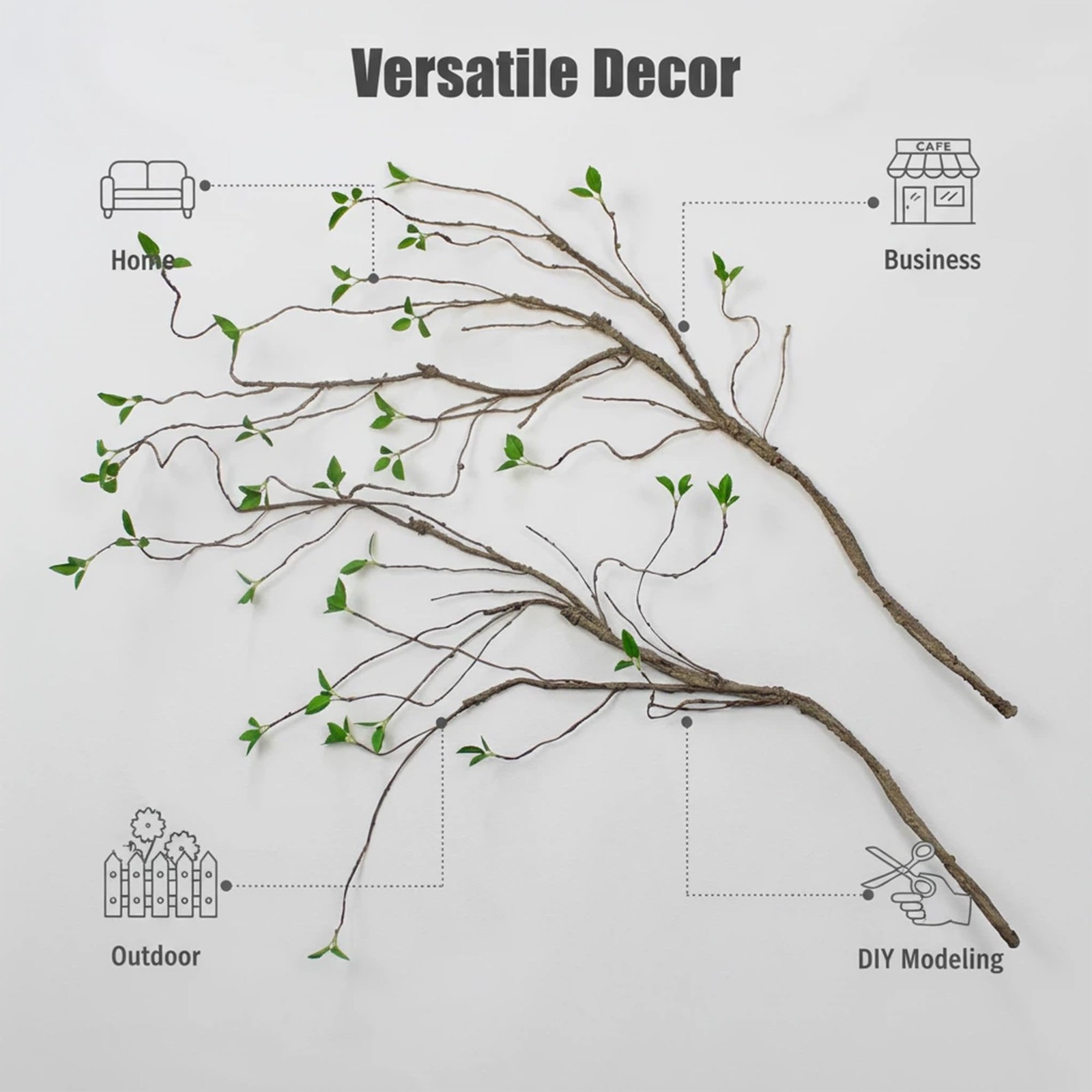 2pcs 57in Artificial Tree Branches Fake Vines with Realistic Leaves Bark Text…