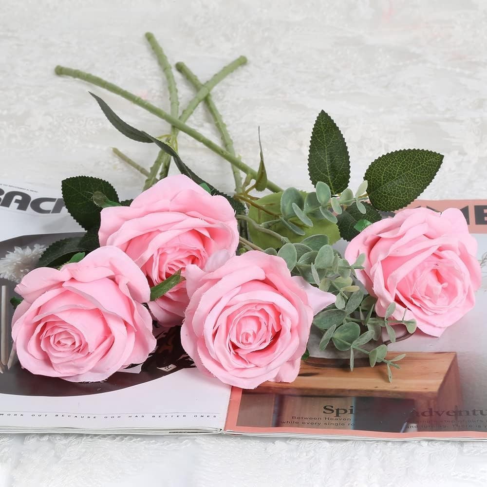 Luxurious 6PCS Long Stem Silk Roses – Perfect for Parties & Bridal Bouquets