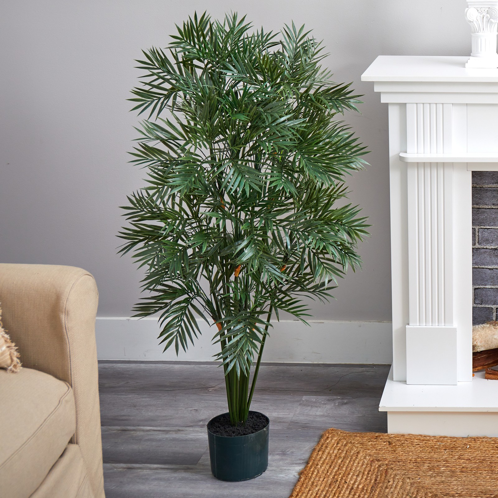 Nearly Natural 48″ Plastic Parlour Palm Tree with 100s of Leaves in Green/Black