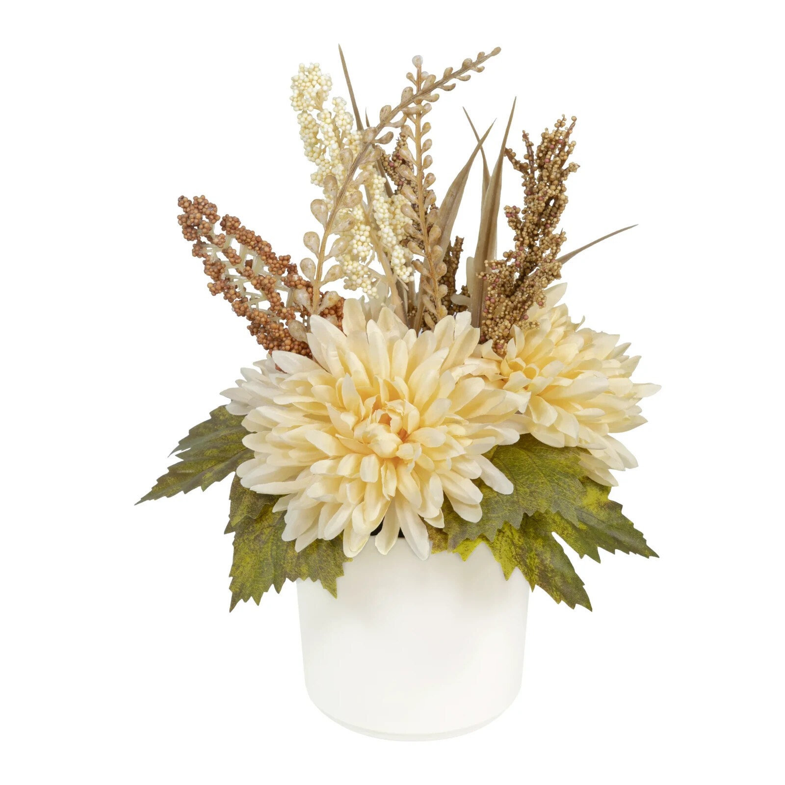 Mainstays Fall 10 Artificial Cream Mum Greenery Plant in White Pot
