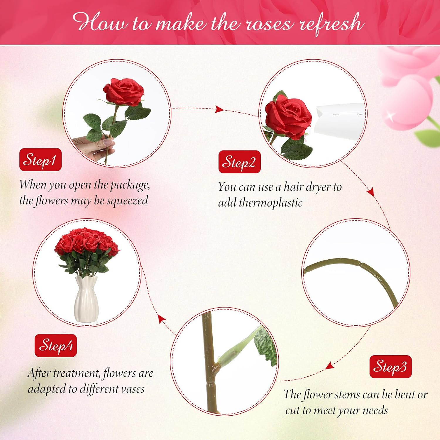 200 Pcs Artificial Roses Realistic Flowers Bulk Real Looking Fake Silk Rose Bouq