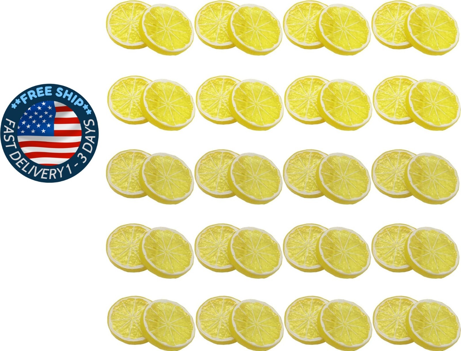 40 piezas de rodajas de limón simulación de plástico, frutas artificiales falsas
