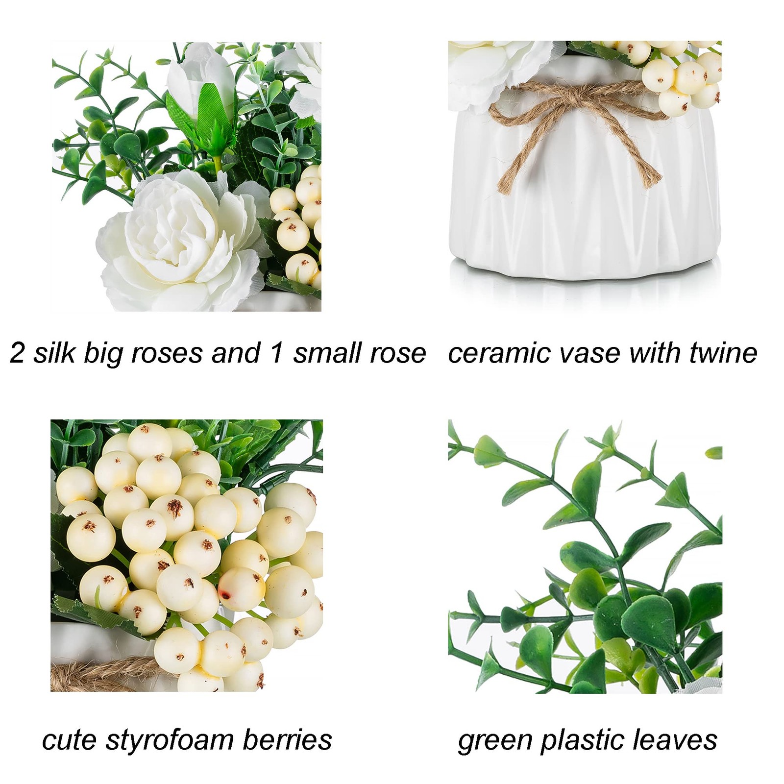 2 PCS 7 Inch Pink Silk Roses Artificial Flower Arrangement In Vase Decor