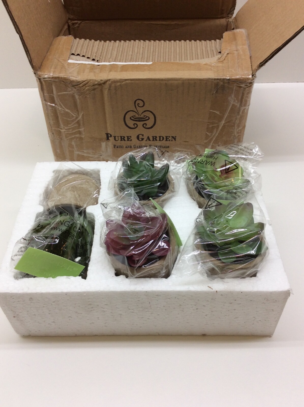 Pure Garden Faux Succulents Set of 5 Assorted Lifelike Plastic Greenery in Stone
