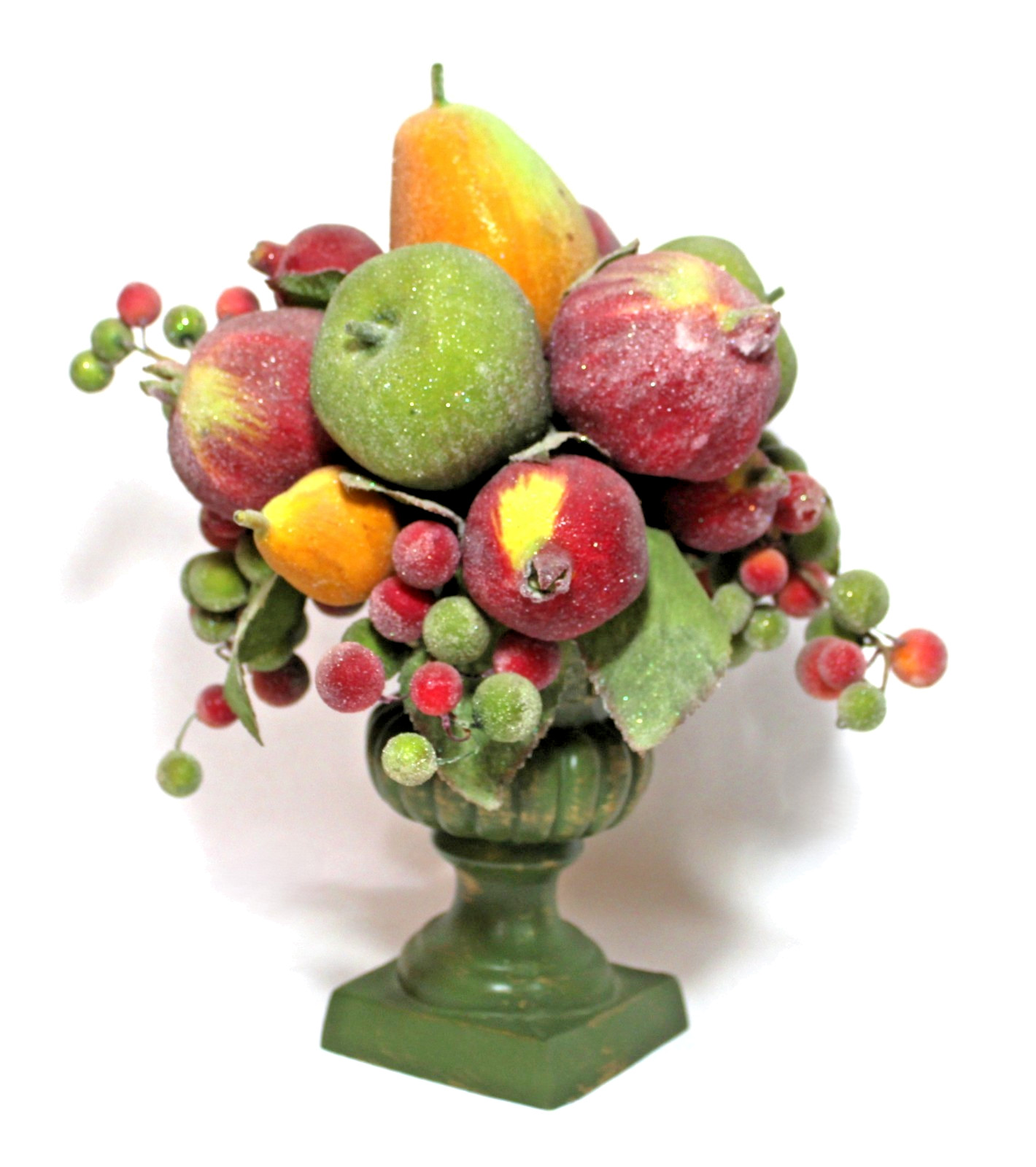 Vintage Artificial Sugared Fruit Topiary in Green Ceramic Urn Pot