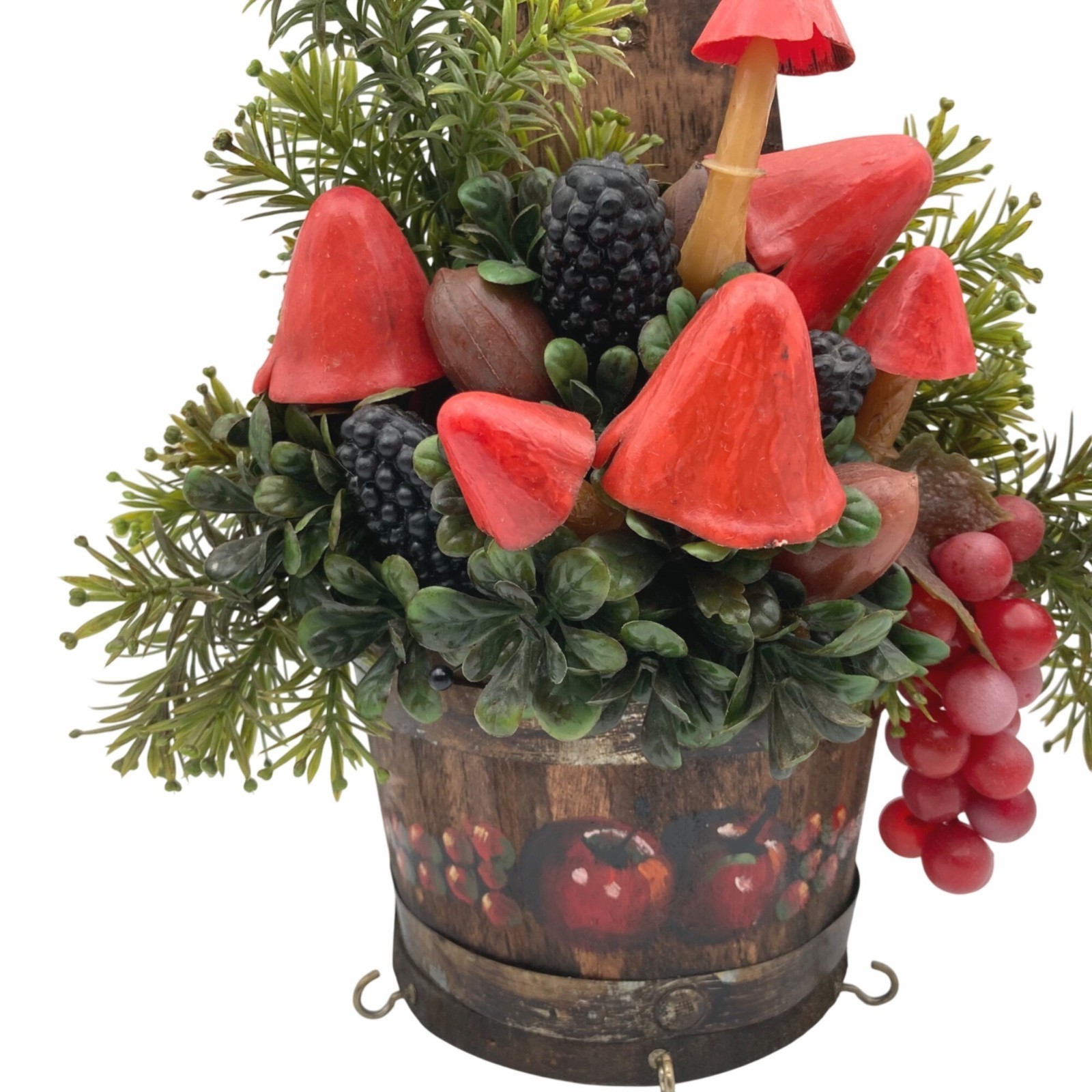 Vintage KIM ORIGINALS Faux Floral Arrangement Wall Decor Mushrooms Wood Basket