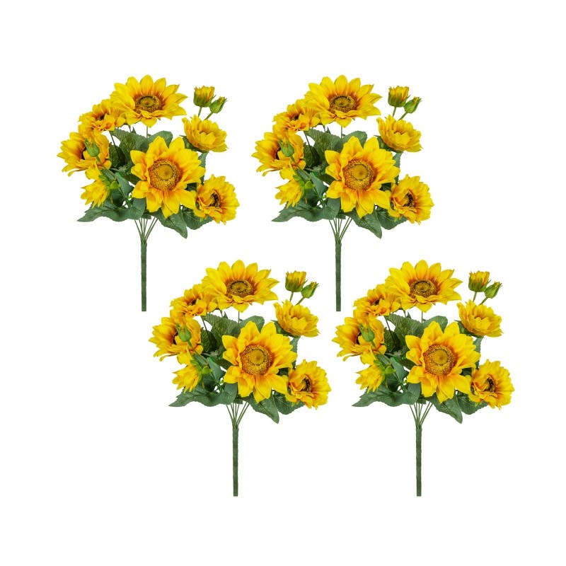 4pack, Artificial Yellow Sunflower Bush, Garden Home Table Flower Decor