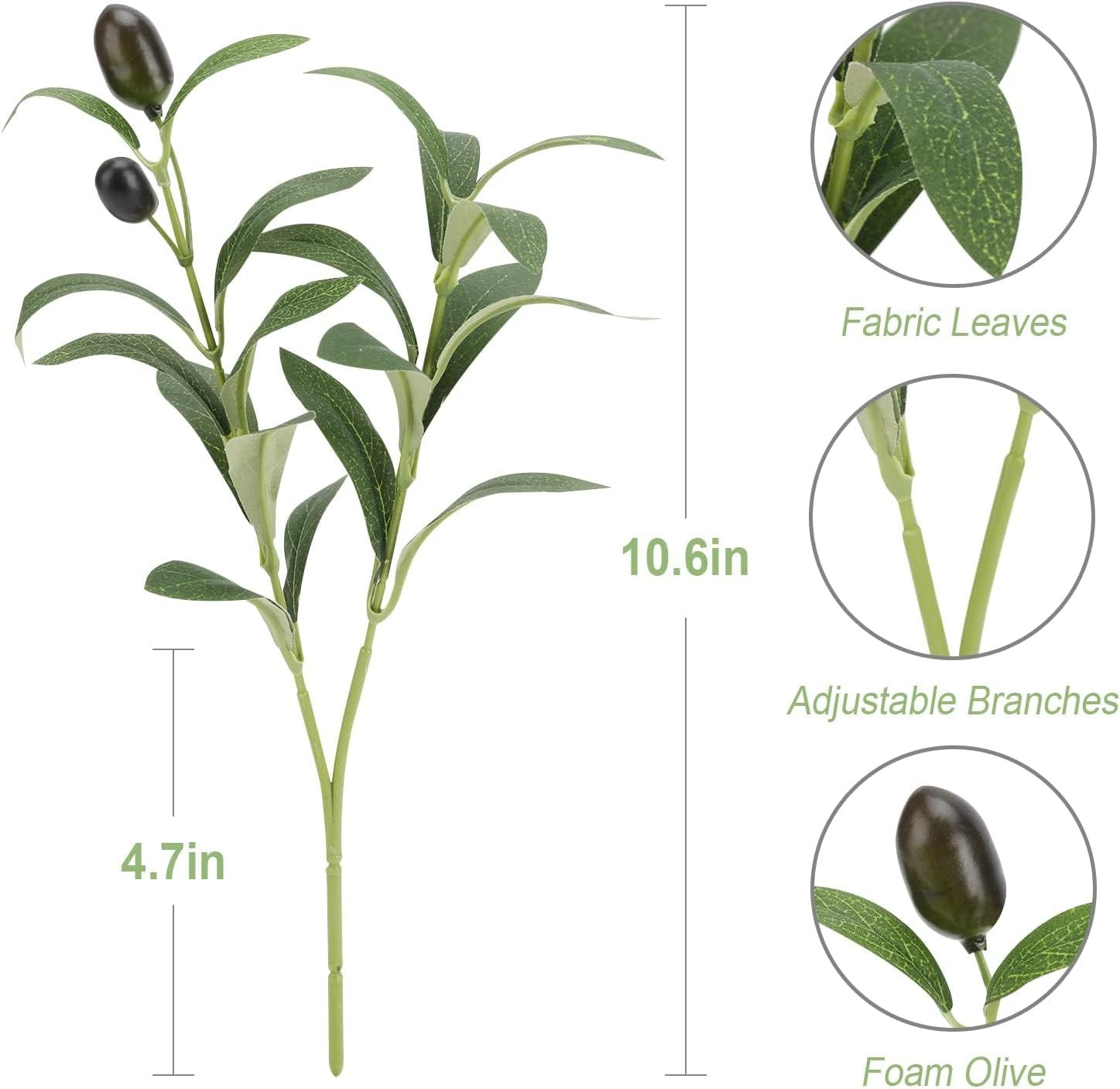 10Pcs Faux Olive Leaves Stems 10” Tall Artificial Plants Olive Tree Branches for