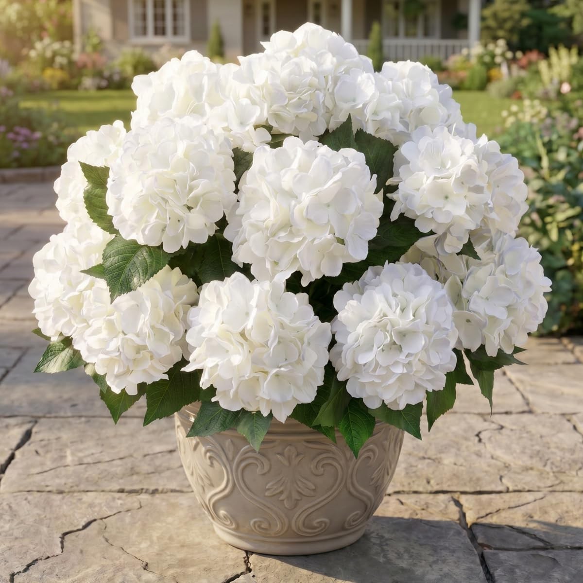 Hydrangea Artificial Flower for Outdoor, 4 Bundles Fake Hydrangea Bush Plant …