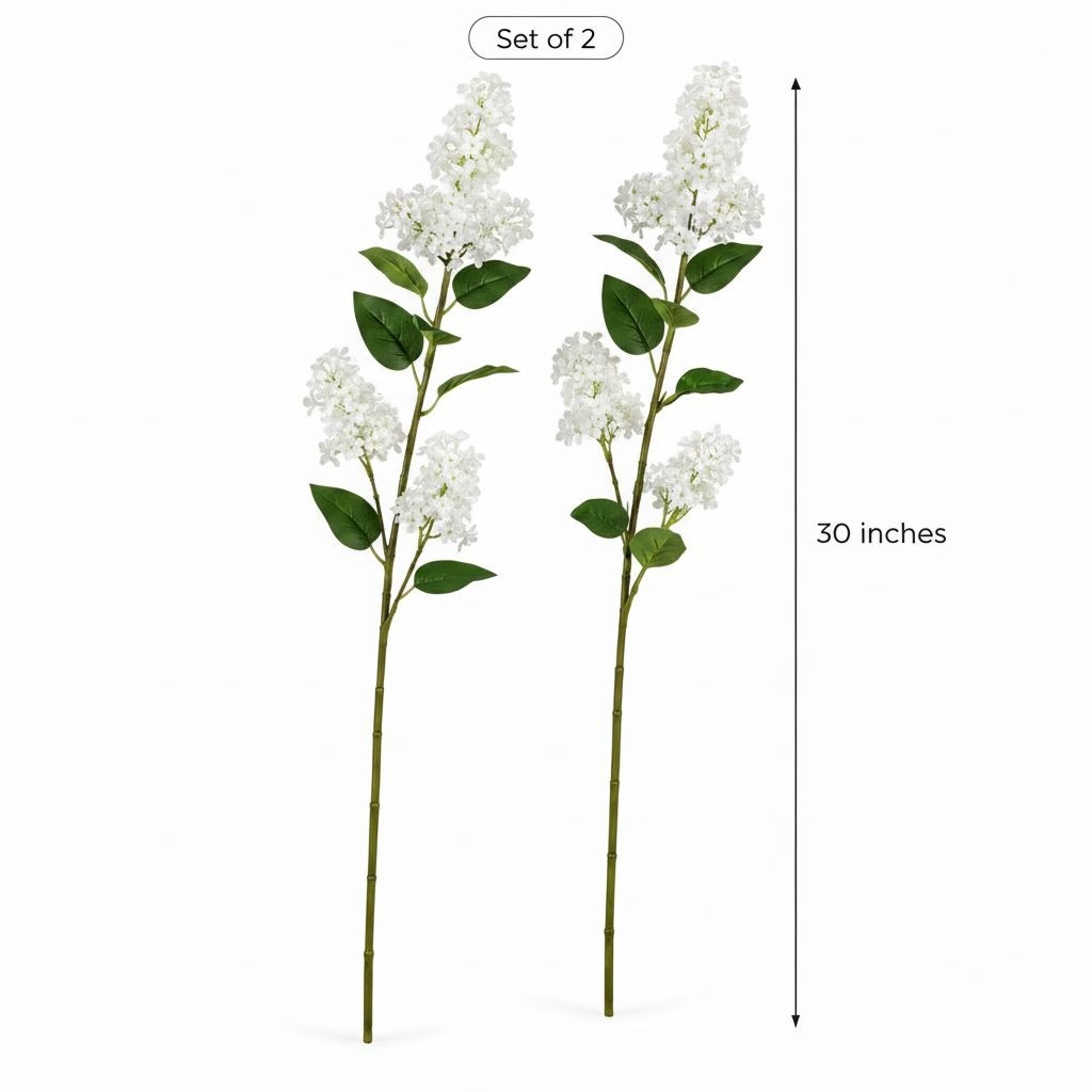 Artificial White Lilac Look Stems Set of 2, 30 Inch Faux Filler Flowers, Cottage