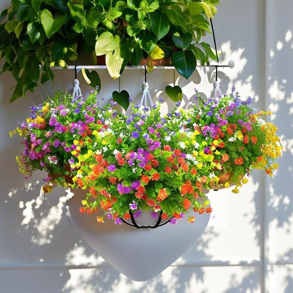 12Bundles Outdoor Artificial Flowers Mix-Colored Faux Greenery Plants Home Decor