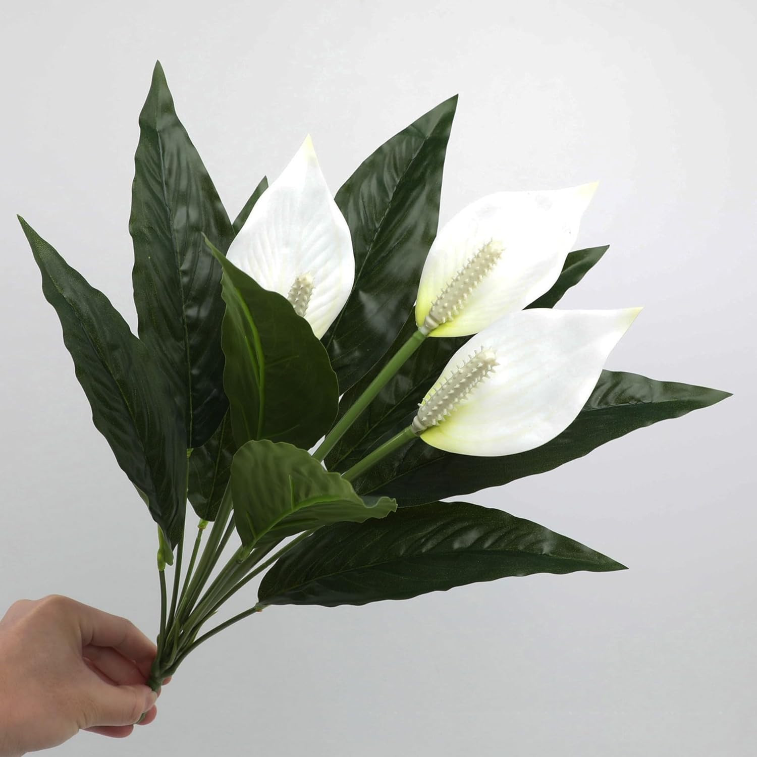 Spathiphyllum Artificial Plants with White Flowers, 2-Pack Green Leaves Artifici