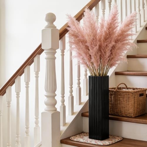 18″ Modern Vertical Stripe Floor Vase, Tall Centerpiece Vase for 18 IN Black