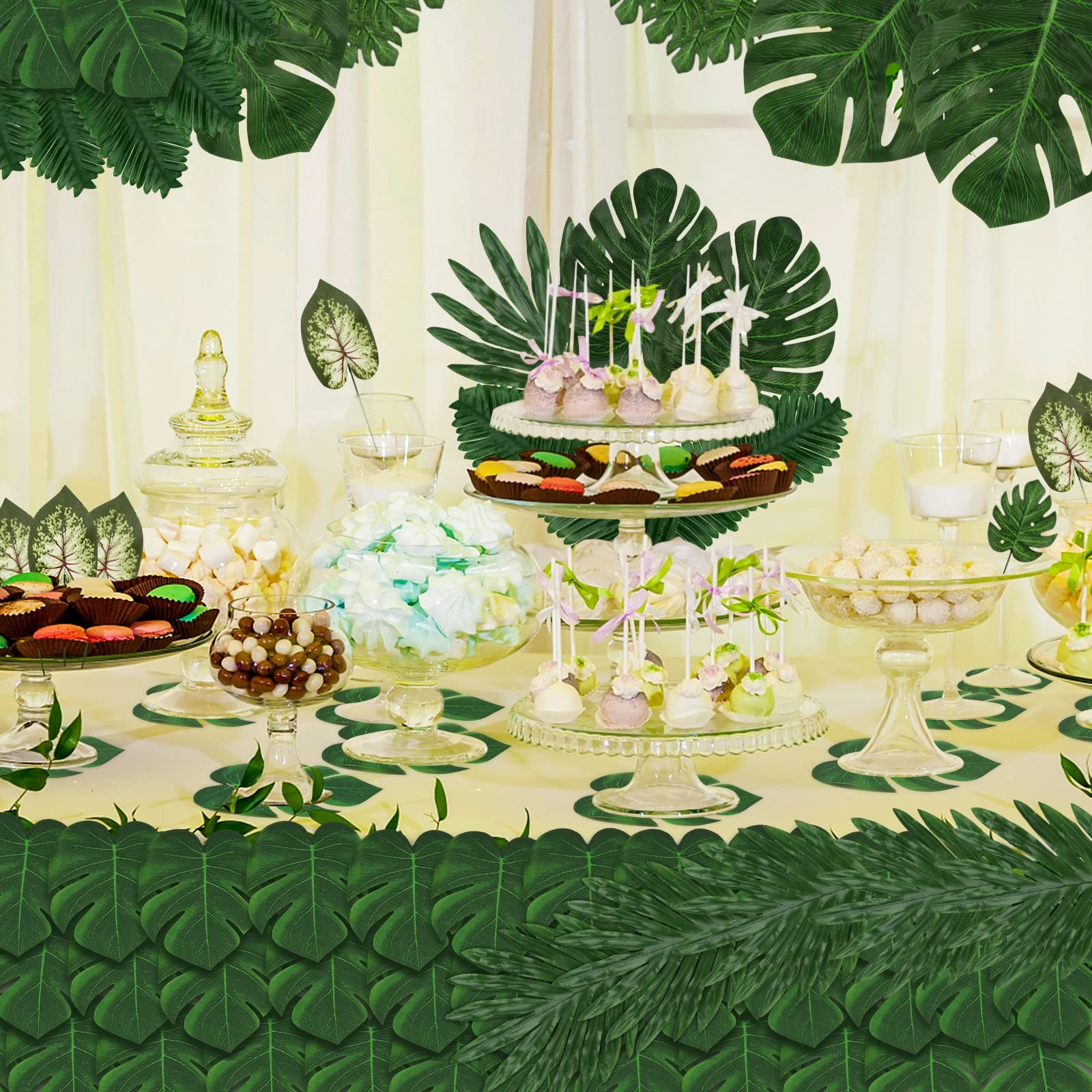 Jungle Party Decorations, 78 Pieces 8 Kinds Artificial Palm Leaves Green Trop…